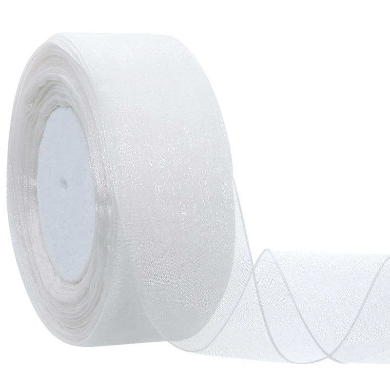 Hapeper 1-1/2 Inch Sheer Organza Ribbon for Gift Wrapping  Party Decoration 50 Yards/Roll (White) - Image 1